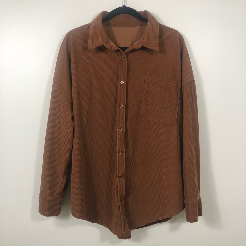 Chocolate Brown Corduroy Button Up Boyfriend Long Sleeve Top. Women’s Size XL